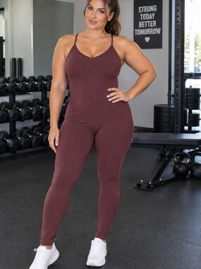Love 83 Deep Chocolate Brown Seamless Strappy Jumpsuit Size Lrg/XL